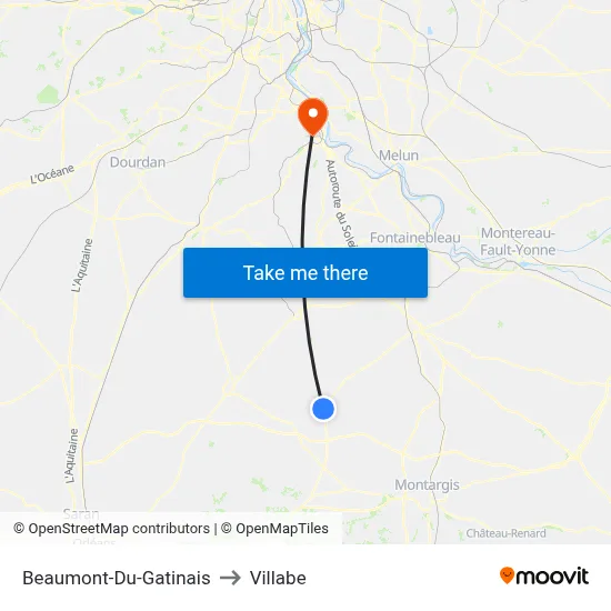 Beaumont-Du-Gatinais to Villabe map