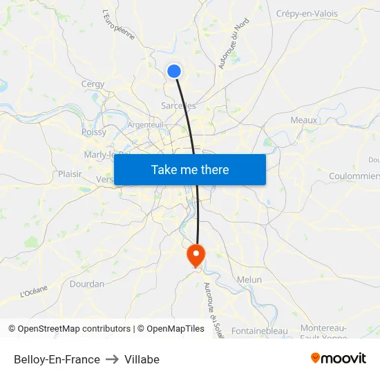 Belloy-En-France to Villabe map
