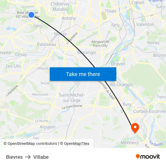 Bievres to Villabe map