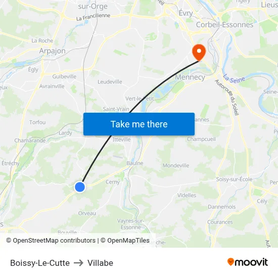 Boissy-Le-Cutte to Villabe map