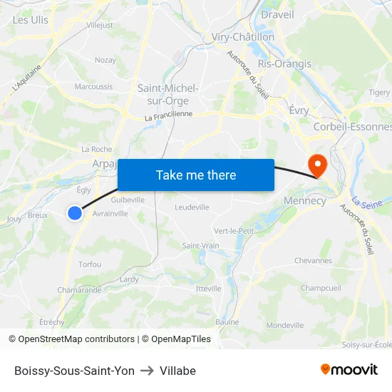 Boissy-Sous-Saint-Yon to Villabe map