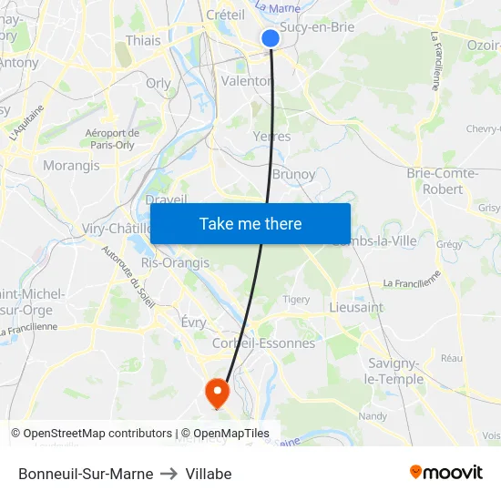 Bonneuil-Sur-Marne to Villabe map