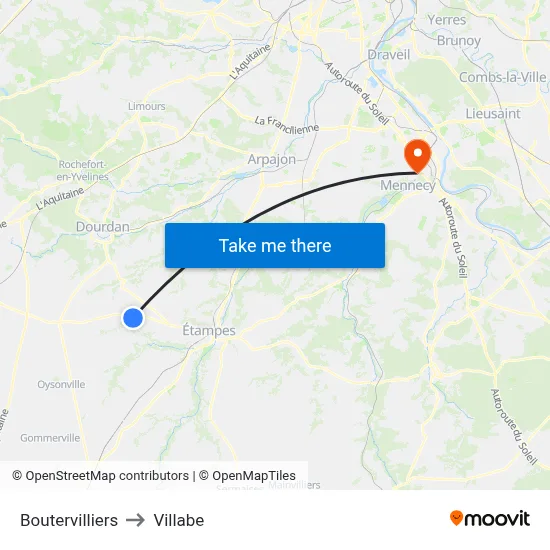 Boutervilliers to Villabe map