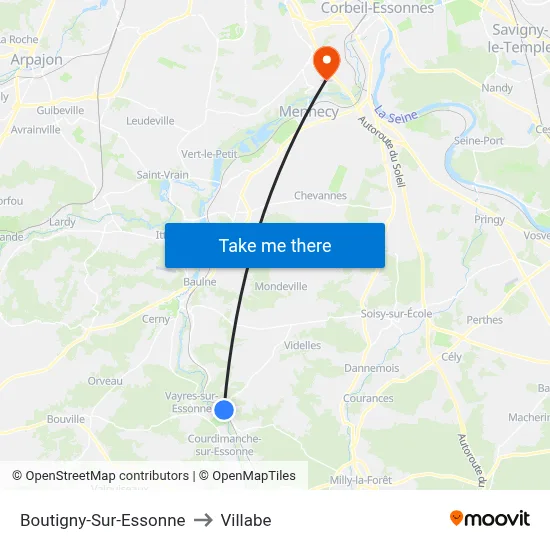 Boutigny-Sur-Essonne to Villabe map