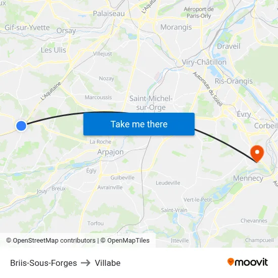 Briis-Sous-Forges to Villabe map
