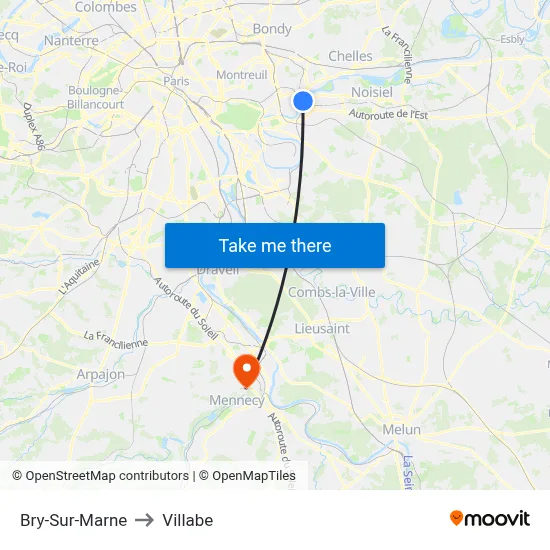 Bry-Sur-Marne to Villabe map