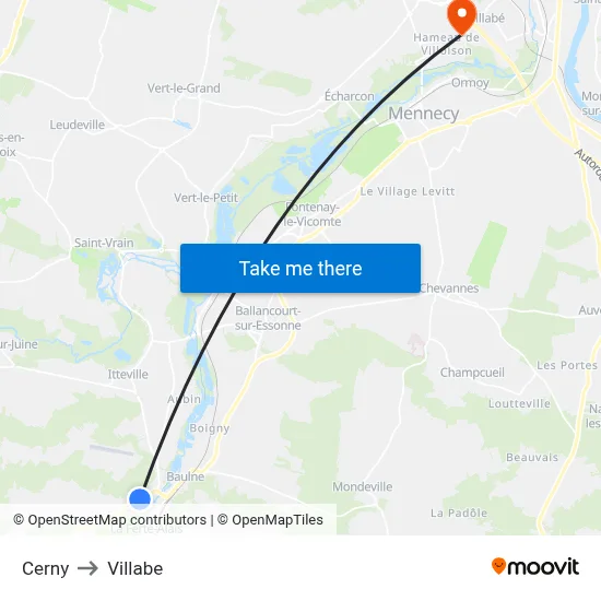 Cerny to Villabe map