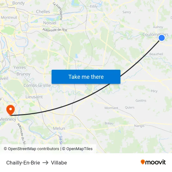 Chailly-En-Brie to Villabe map