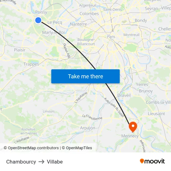 Chambourcy to Villabe map