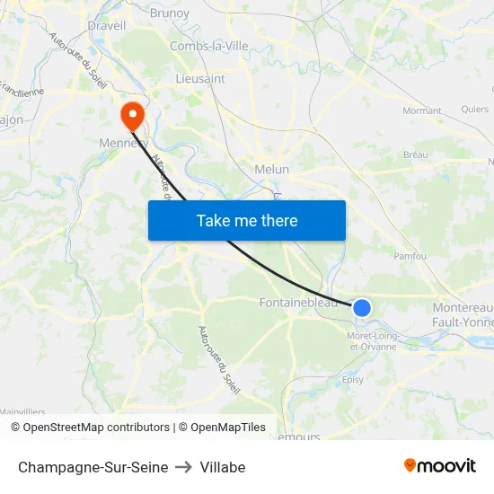 Champagne-Sur-Seine to Villabe map