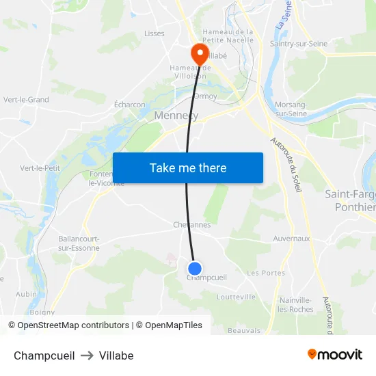 Champcueil to Villabe map