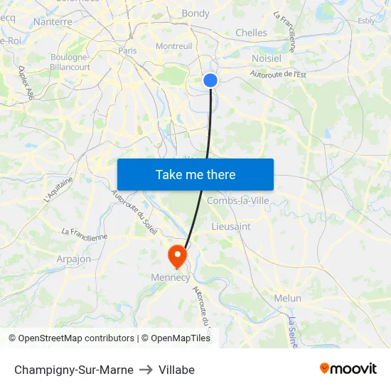 Champigny-Sur-Marne to Villabe map