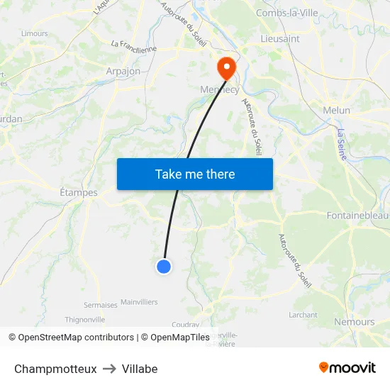 Champmotteux to Villabe map