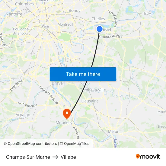 Champs-Sur-Marne to Villabe map