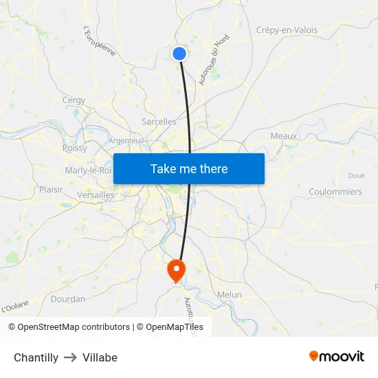 Chantilly to Villabe map