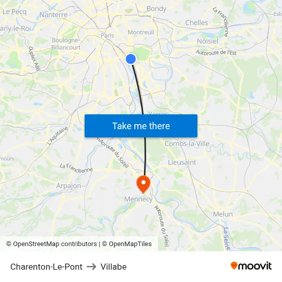 Charenton-Le-Pont to Villabe map