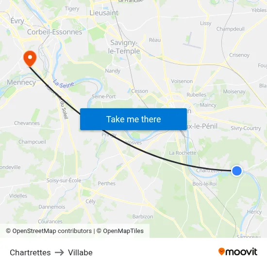 Chartrettes to Villabe map