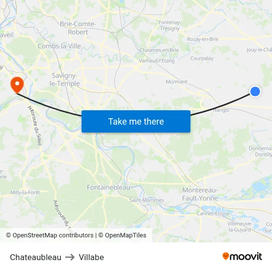 Chateaubleau to Villabe map