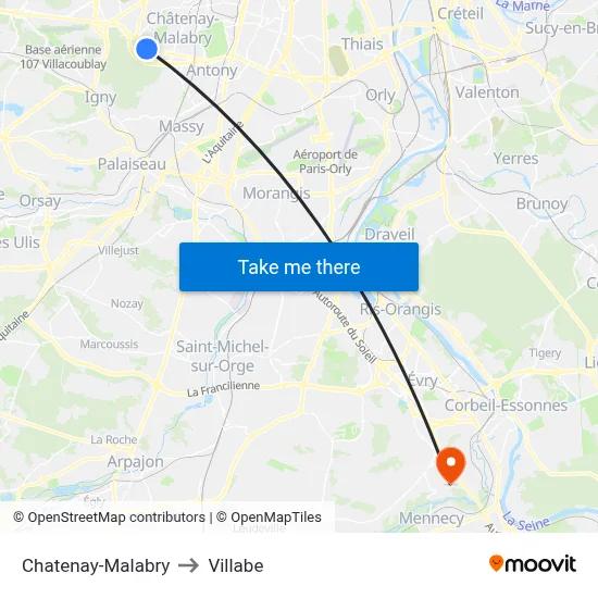 Chatenay-Malabry to Villabe map