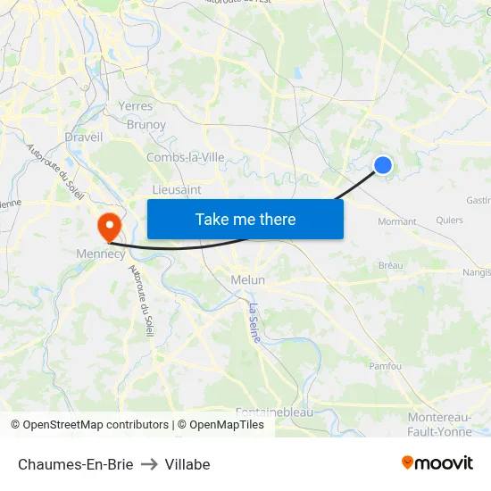 Chaumes-En-Brie to Villabe map