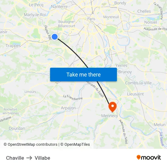 Chaville to Villabe map