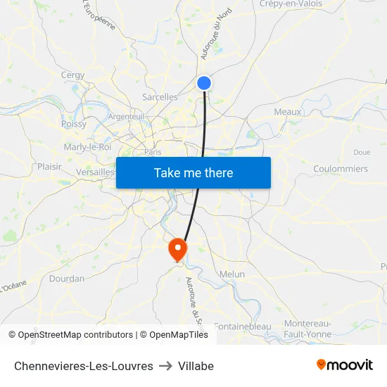 Chennevieres-Les-Louvres to Villabe map