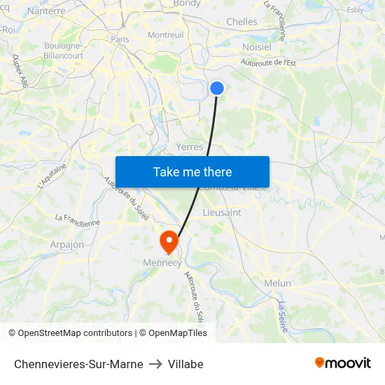 Chennevieres-Sur-Marne to Villabe map