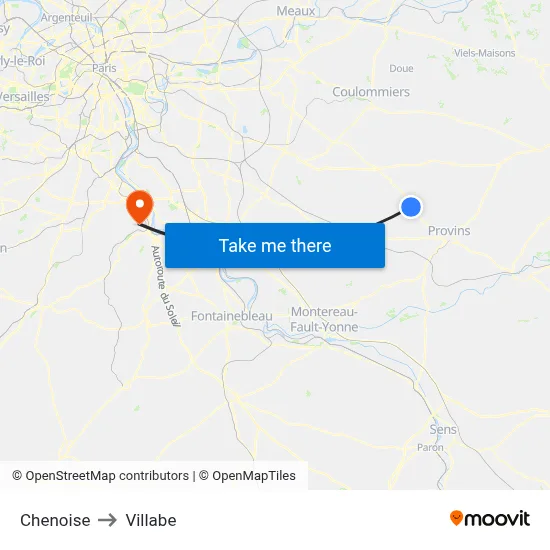 Chenoise to Villabe map