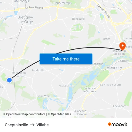 Cheptainville to Villabe map