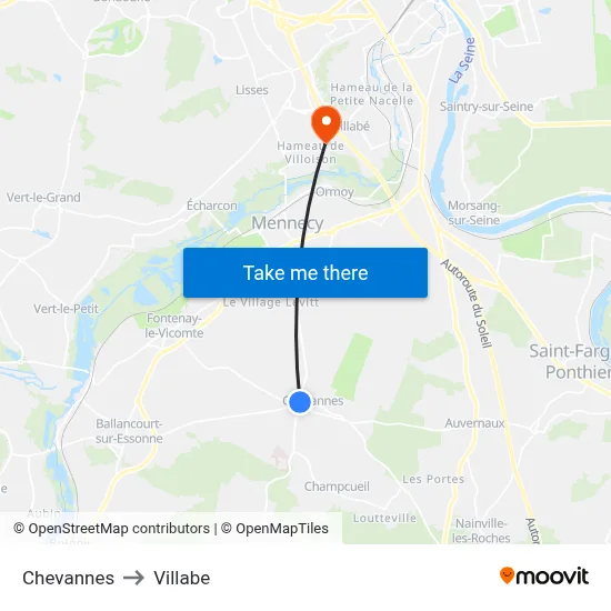 Chevannes to Villabe map