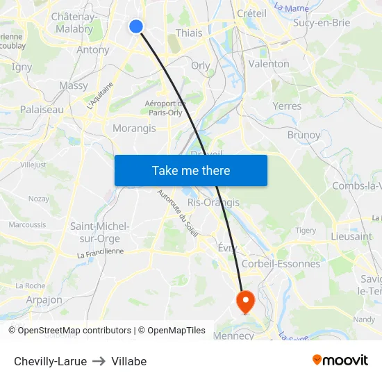Chevilly-Larue to Villabe map