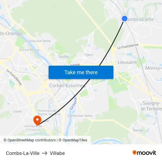 Combs-La-Ville to Villabe map