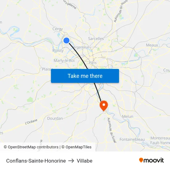 Conflans-Sainte-Honorine to Villabe map