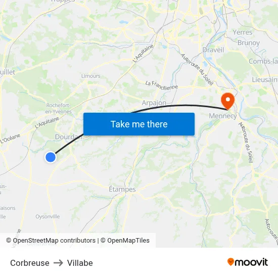 Corbreuse to Villabe map