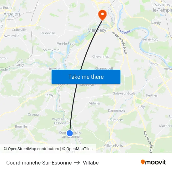 Courdimanche-Sur-Essonne to Villabe map
