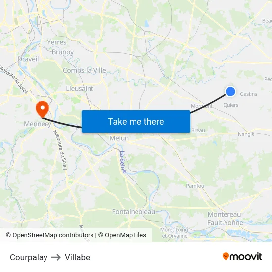 Courpalay to Villabe map