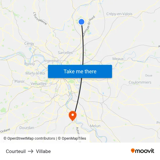 Courteuil to Villabe map