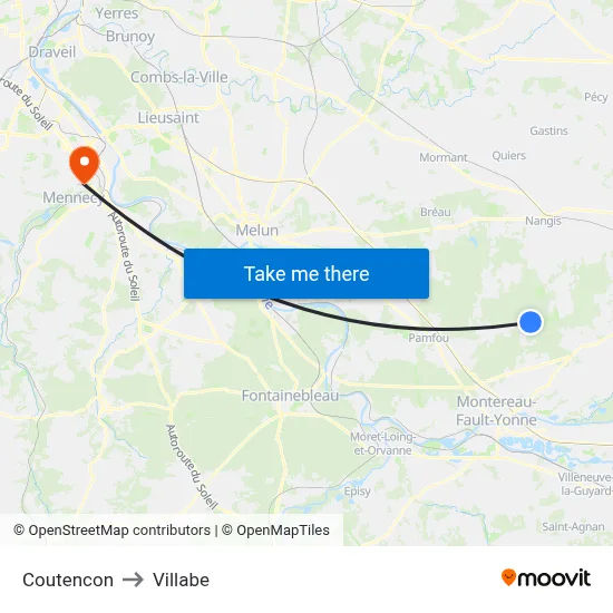 Coutencon to Villabe map