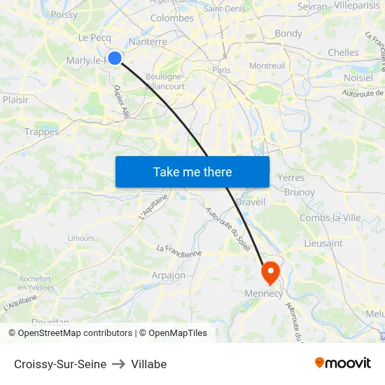 Croissy-Sur-Seine to Villabe map