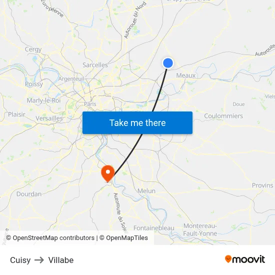 Cuisy to Villabe map