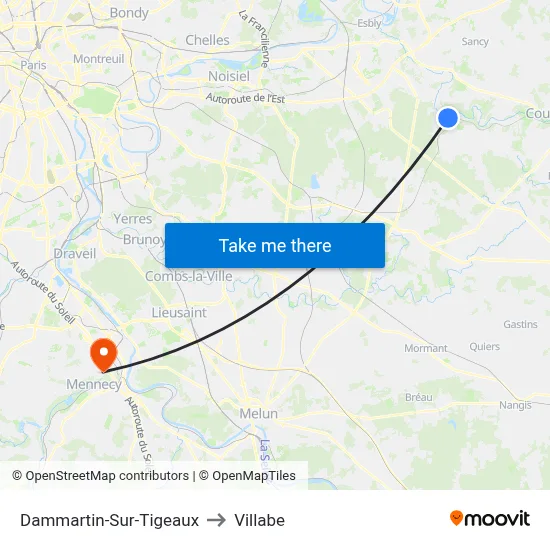 Dammartin-Sur-Tigeaux to Villabe map