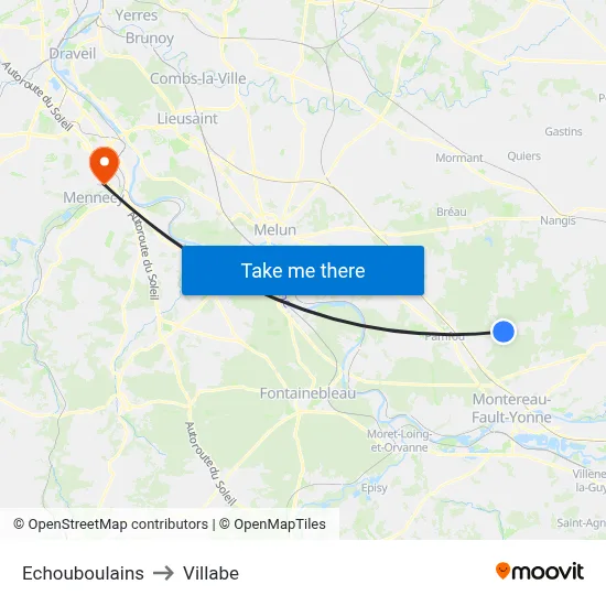 Echouboulains to Villabe map