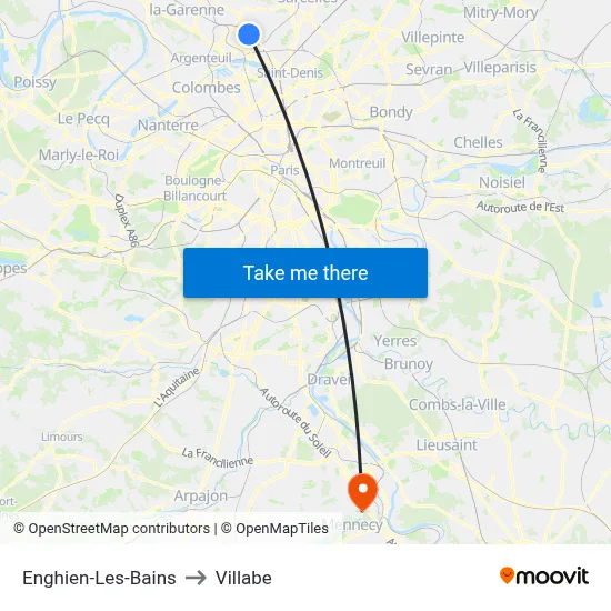 Enghien-Les-Bains to Villabe map