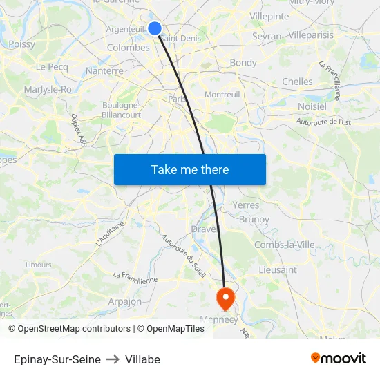 Epinay-Sur-Seine to Villabe map
