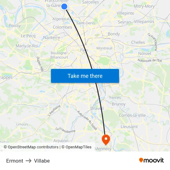 Ermont to Villabe map
