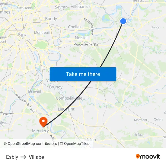 Esbly to Villabe map