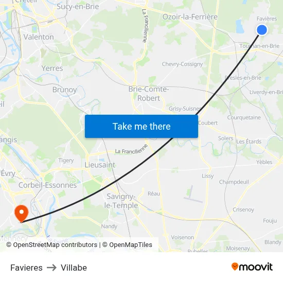 Favieres to Villabe map