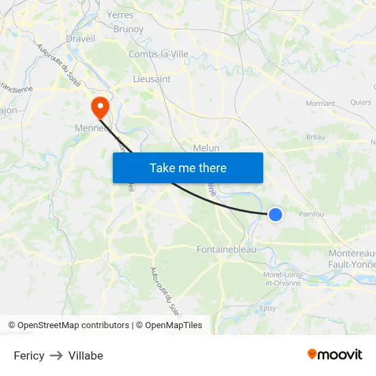 Fericy to Villabe map