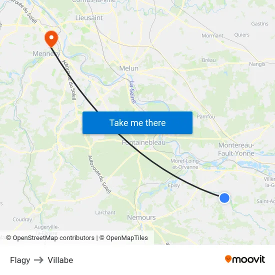 Flagy to Villabe map