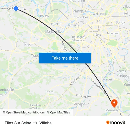 Flins-Sur-Seine to Villabe map